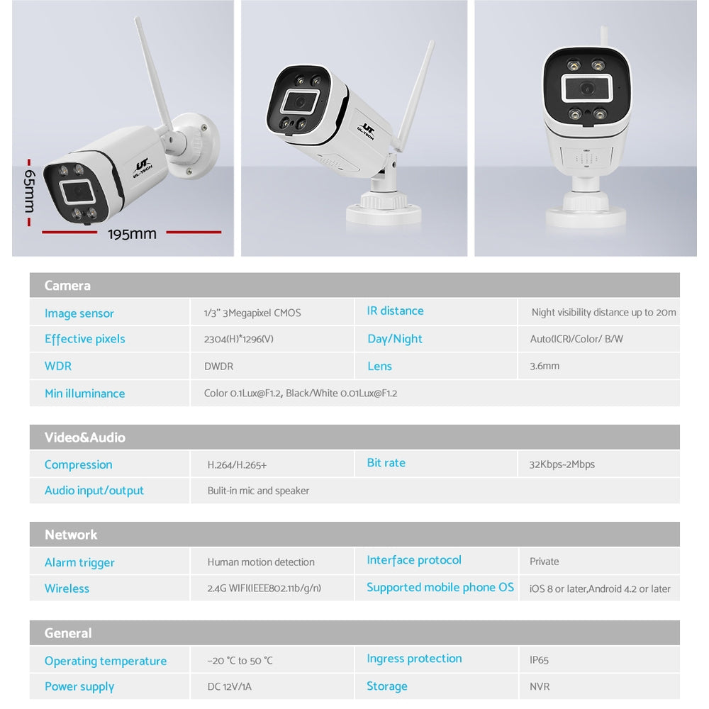 UL-tech 3MP Wireless CCTV Home Security System Outdoor IP Camera 8CH WiFi NVR UL-TECH