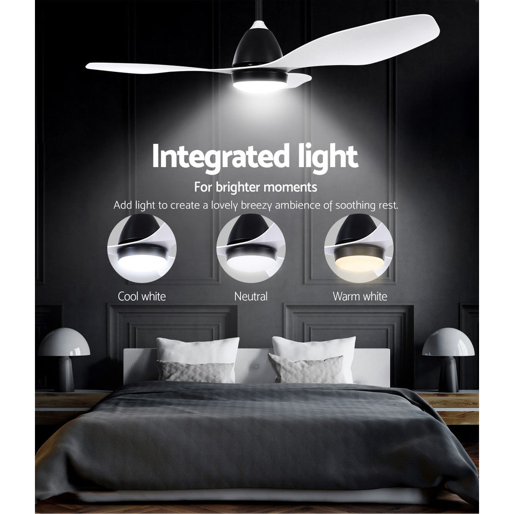 Devanti 48'' Ceiling Fan Light Remote Control DC Motor White 3 Blades 1300mm freeshipping - Awezingly