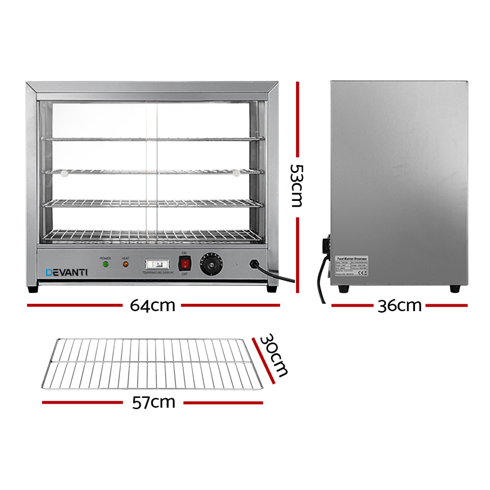 Devanti Commercial Food Warmer Electric Pie Hot Display Showcase Cabinet 4 Tier Devanti