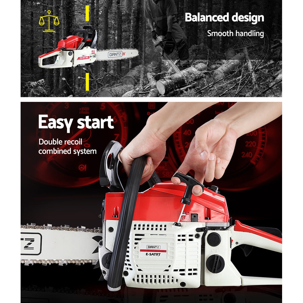GIANTZ 52CC Petrol Commercial Chainsaw Chain Saw Bar E-Start Pruning Giantz