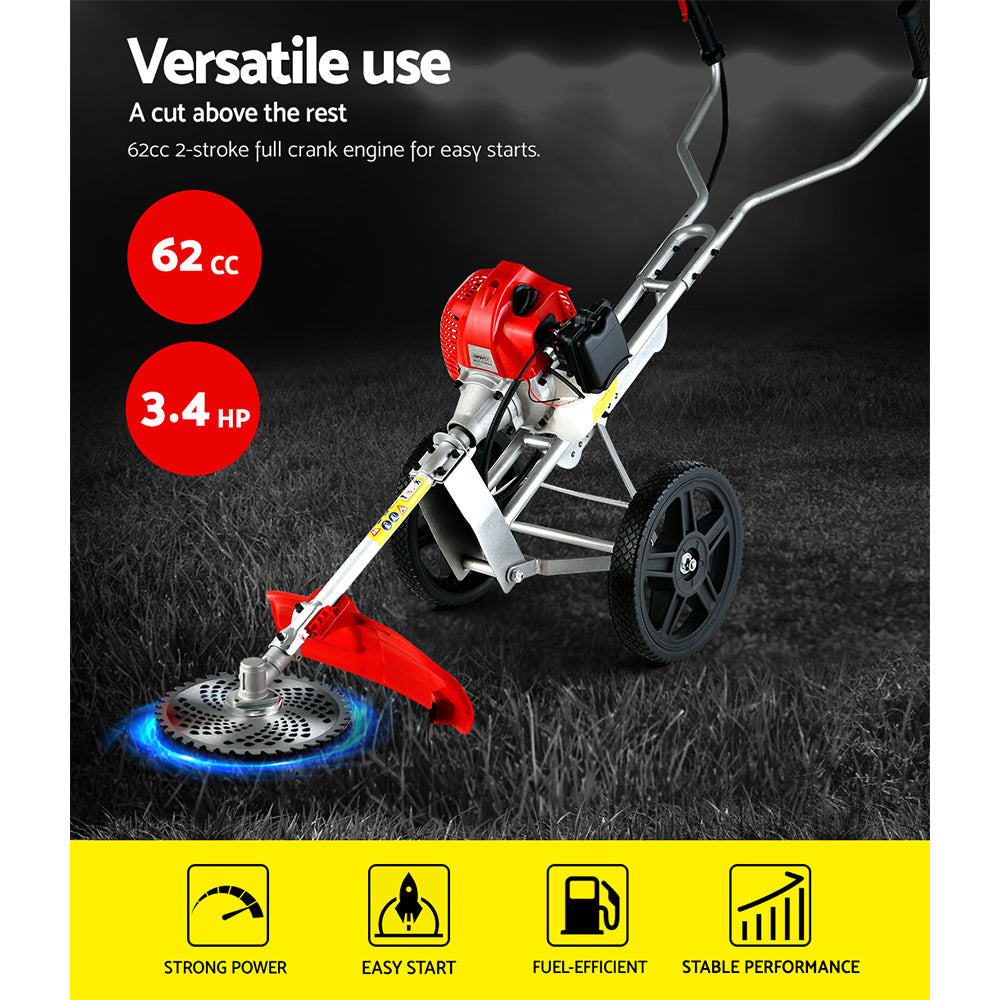 Giantz 62cc Petrol Brush Cutter Whipper Saw Trimmer 2 Stroke 3-in-1 Wheel Giantz