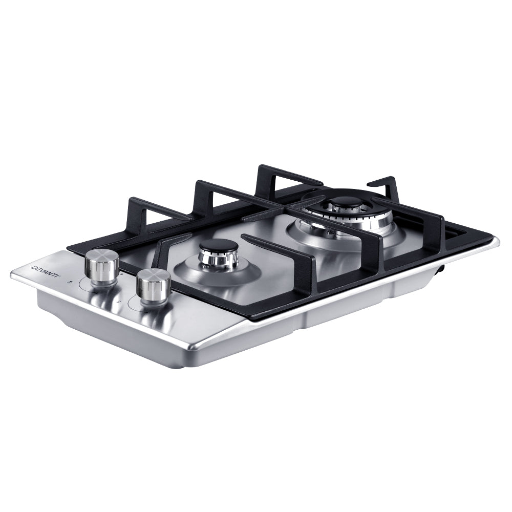 Devanti Gas Cooktop 30cm Gas Stove Cooker 2 Burner Cook Top Konbs NG LPG Steel Devanti