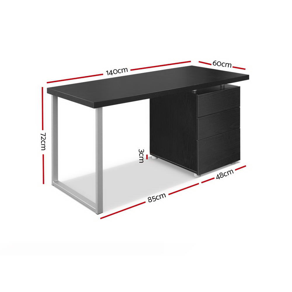 Artiss Metal Desk with 3 Drawers - Black freeshipping - Awezingly