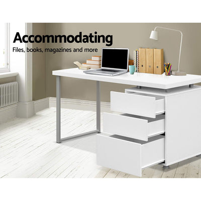 Artiss Metal Desk with 3 Drawers - White
