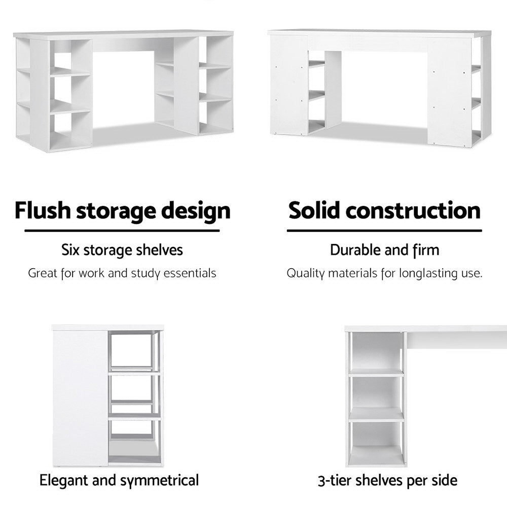 Artiss 3 Level Desk with Storage & Bookshelf - White Artiss