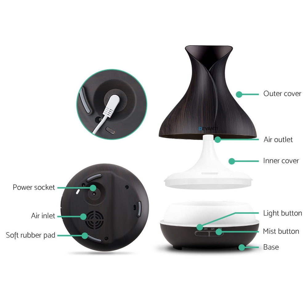 Devanti 400ml 4 in 1 Aroma Diffuser with remote control- Dark Wood freeshipping - Awezingly
