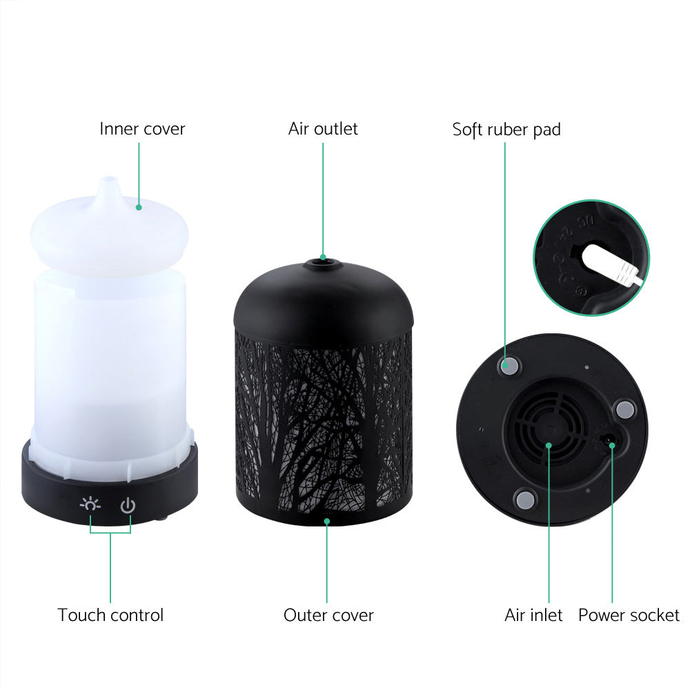 DEVANTI Aroma Diffuser Aromatherapy LED Night Light Iron Air Humidifier Black Forrest Pattern 100ml freeshipping - Awezingly