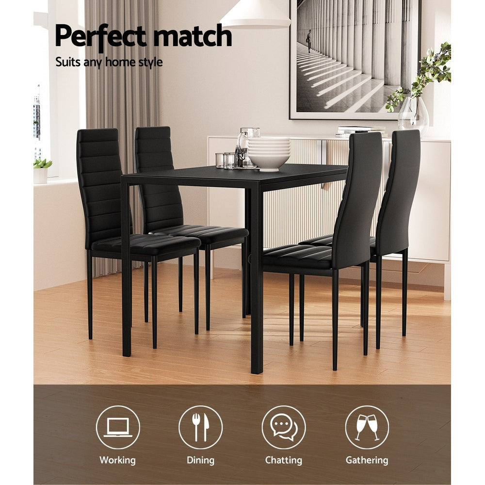 Artiss Dining Chairs and Table Dining Set 4 Chair Set Of 5 Wooden Top Black Artiss