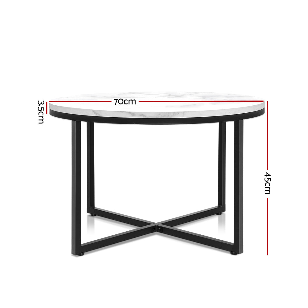 Artiss Coffee Table Marble Effect Round Black Metal 70X70CM freeshipping - Awezingly