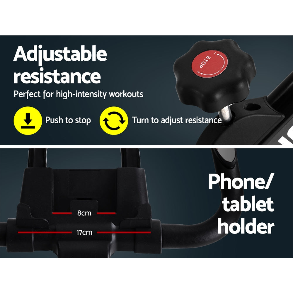 Spin Exercise Bike Flywheel Fitness Commercial Home Workout Gym Phone Holder Black Spin Bike