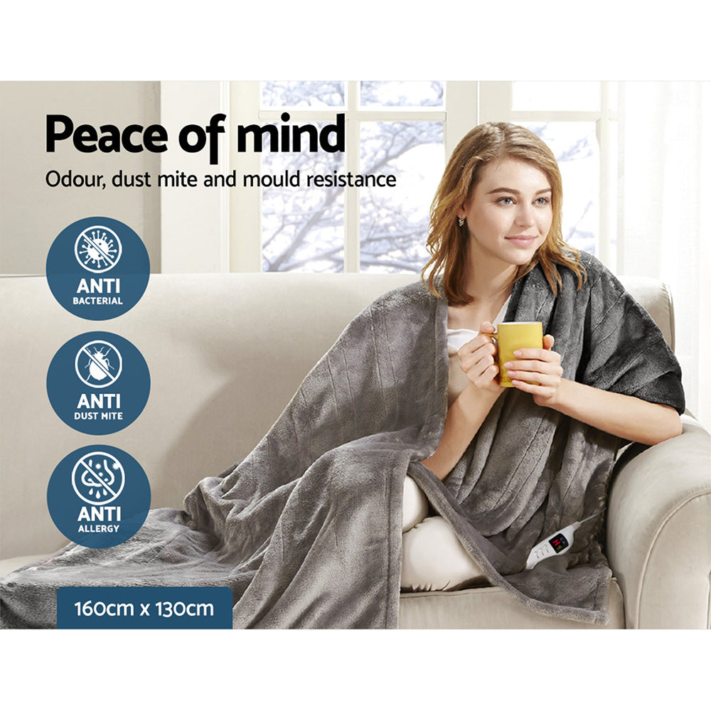 Giselle Bedding Heated Electric Throw Rug Fleece Sunggle Blanket Washable Silver Giselle Bedding