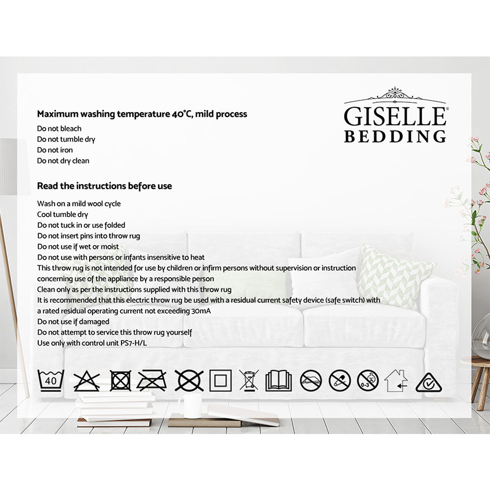 Giselle Bedding Heated Electric Throw Rug Fleece Sunggle Blanket Washable Silver Giselle Bedding