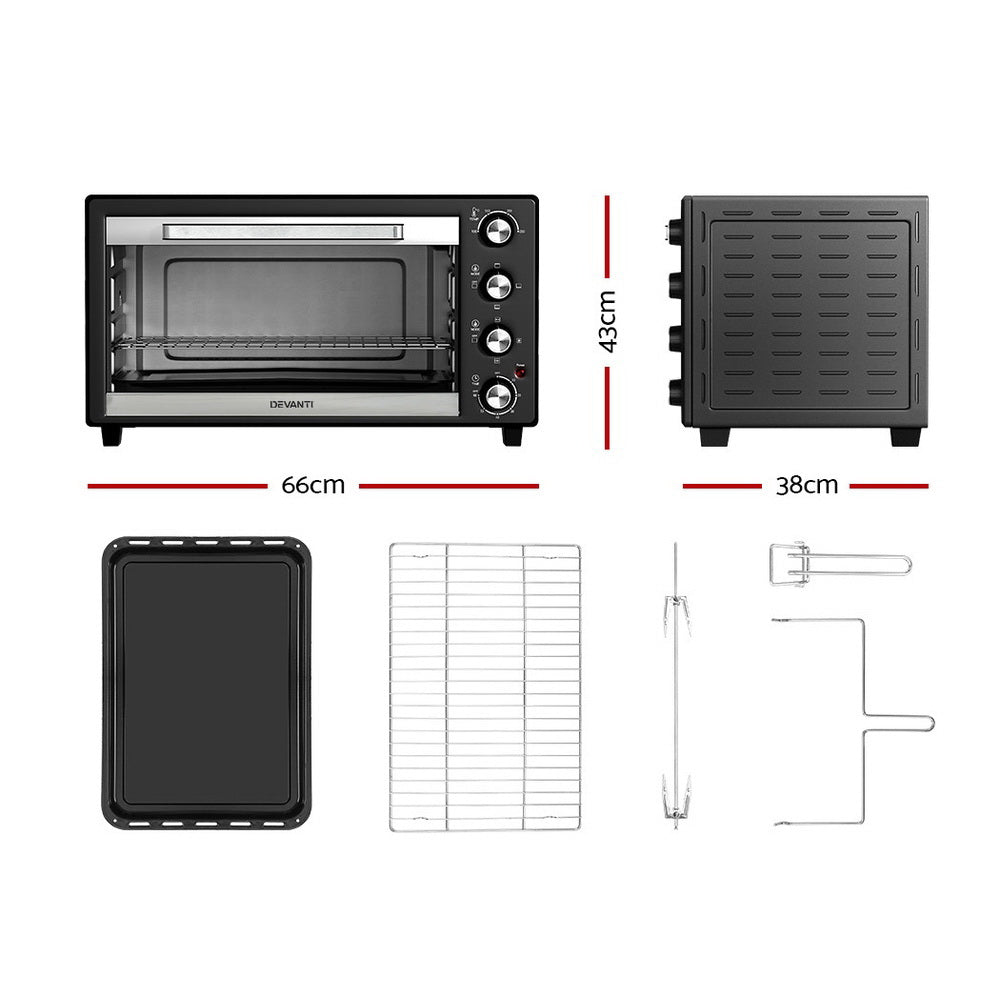 Devanti Electric Convection Oven Bake Benchtop Rotisserie Grill 60L Devanti