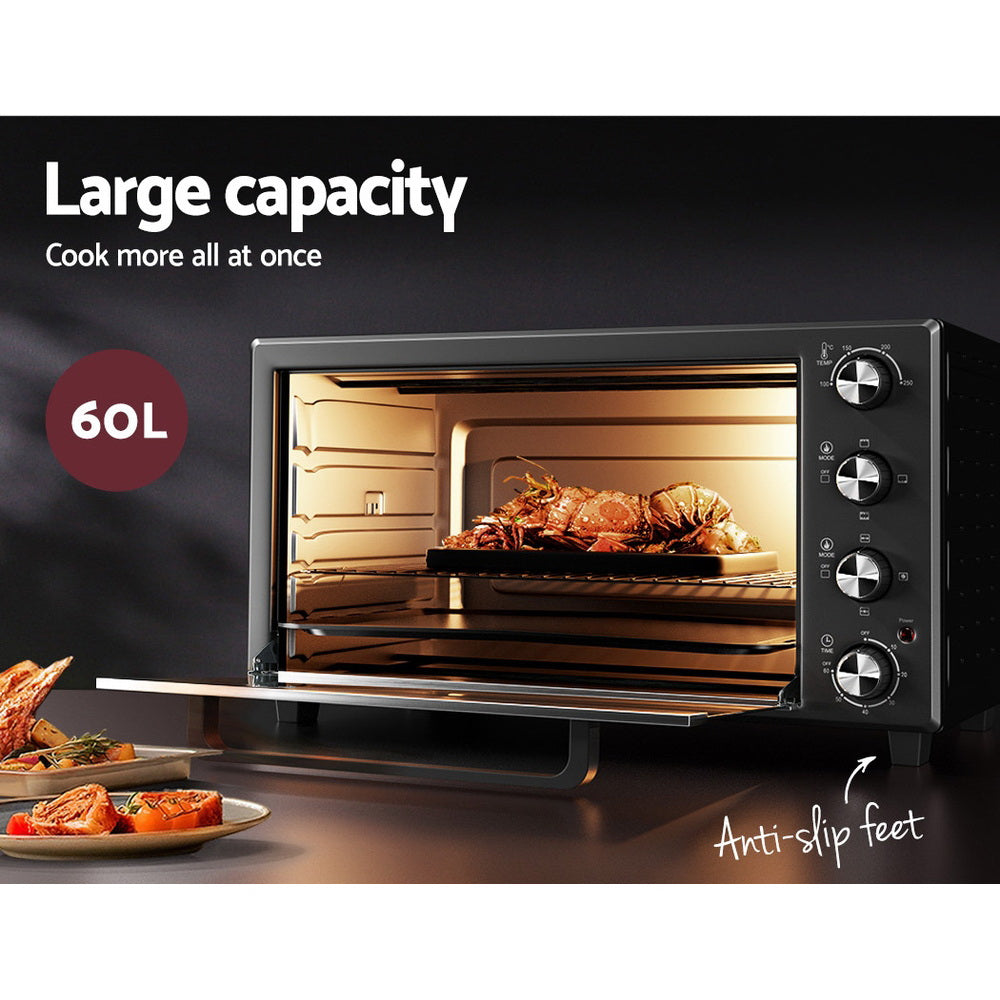 Devanti Electric Convection Oven Bake Benchtop Rotisserie Grill 60L Devanti