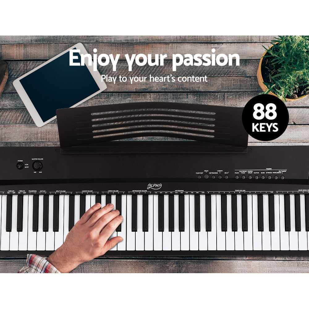 Alpha 88 Keys Electronic Piano Keyboard Digital Electric w/ Stand Stool Pedal Alpha