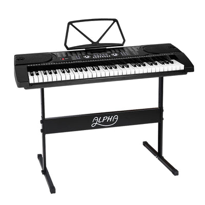 ALPHA 61 Keys LED Electronic Piano Keyboard with Stand - Black