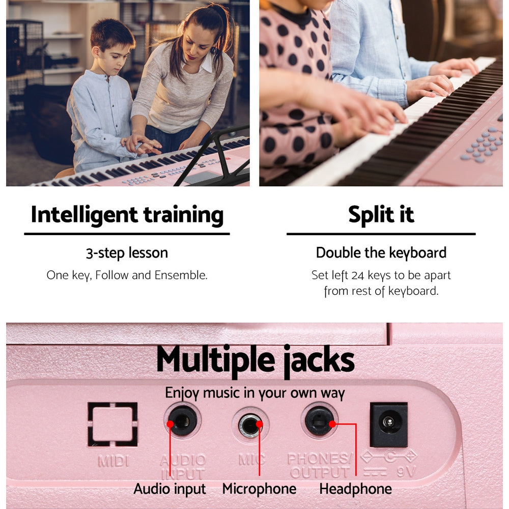Alpha 61 Key Lighted Electronic Keyboard LED Electric Holder Music Stand - Pink freeshipping - Awezingly