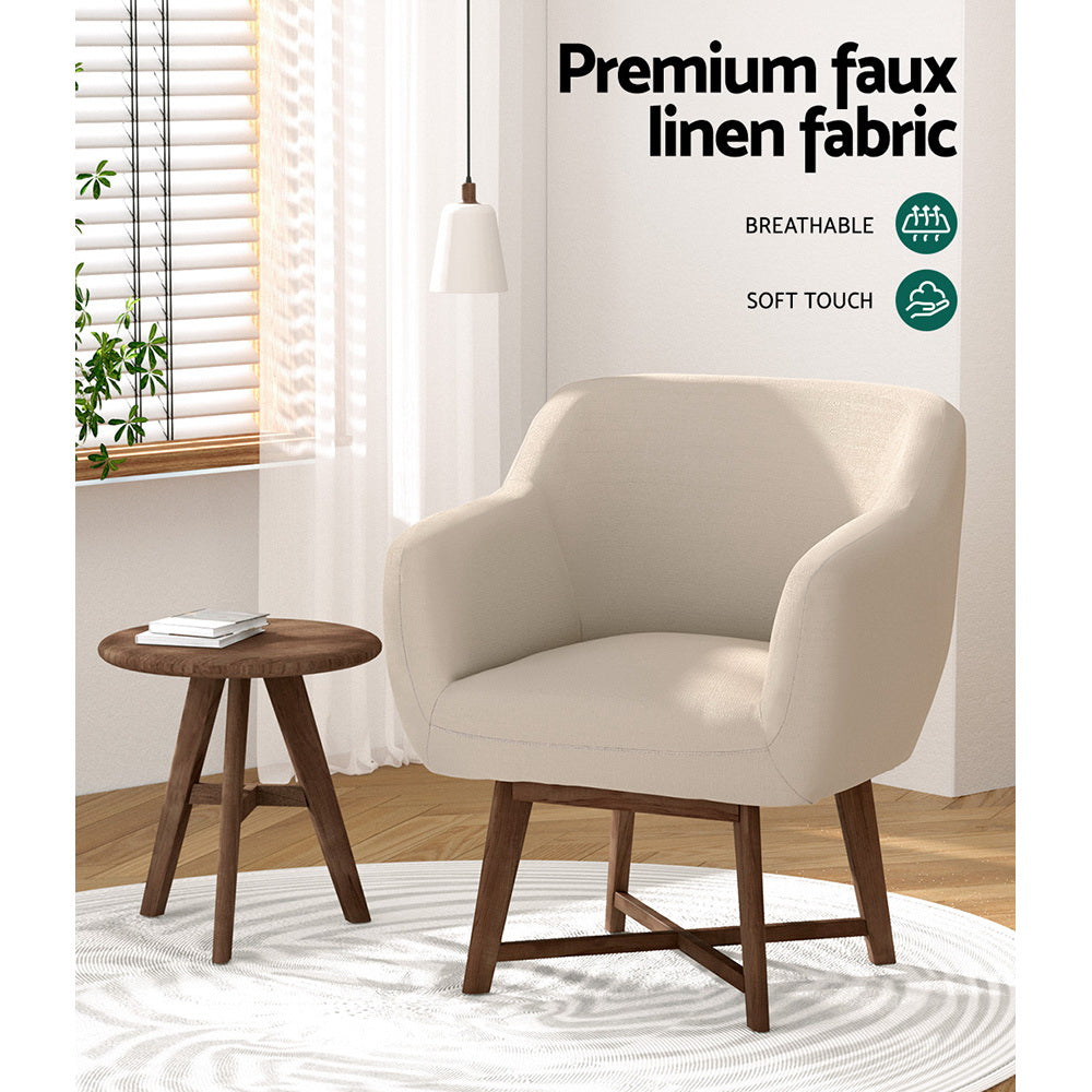 Artiss Fabric Tub Lounge Armchair - Beige Artiss