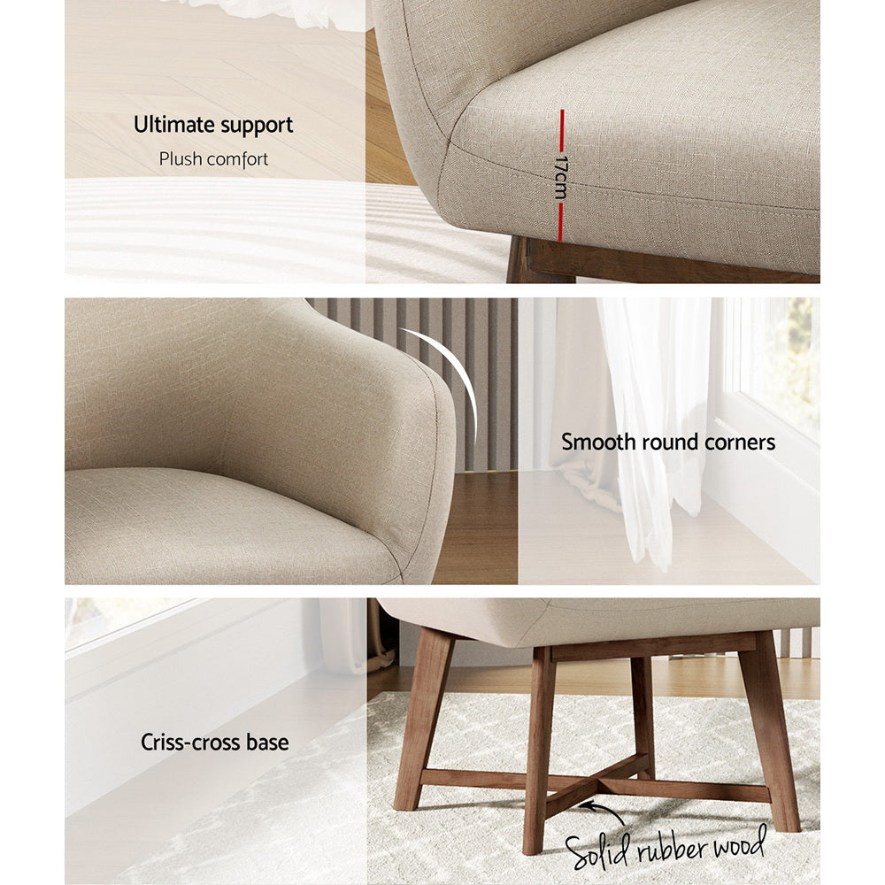 Artiss Fabric Tub Lounge Armchair - Beige Artiss