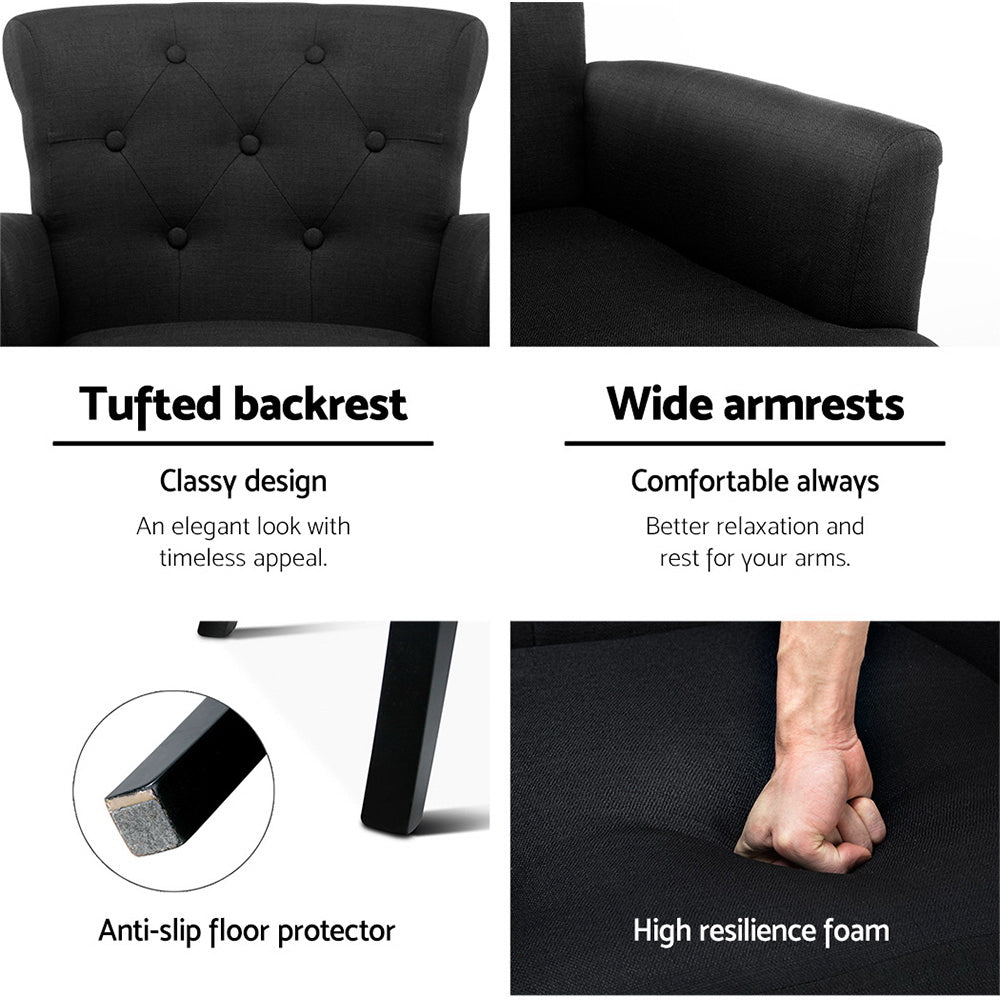 Artiss French Lorraine Chair Retro Wing - Black Artiss