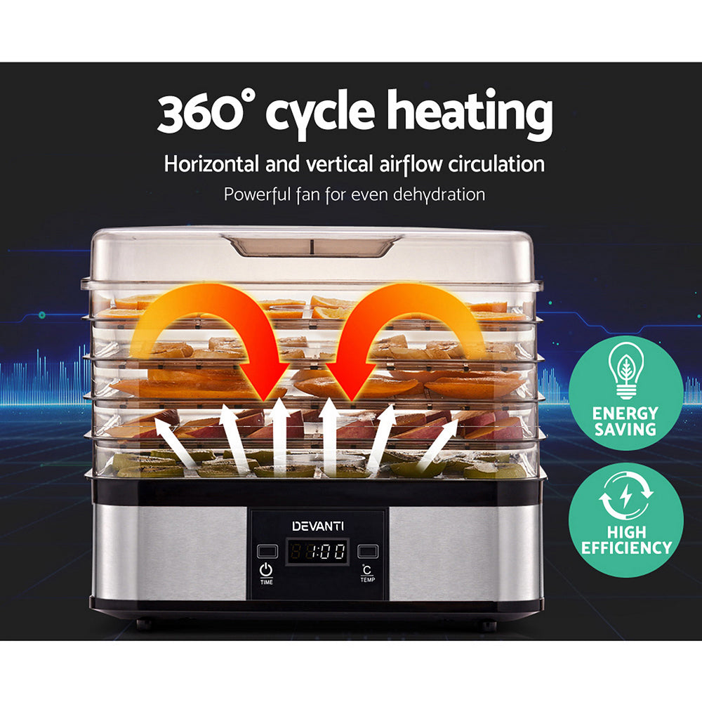 Devanti Food Dehydrator with 5 Trays - Silver freeshipping - Awezingly