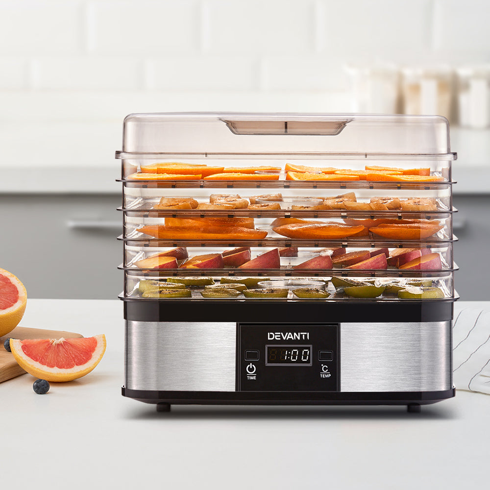 Devanti Food Dehydrator with 5 Trays - Silver freeshipping - Awezingly