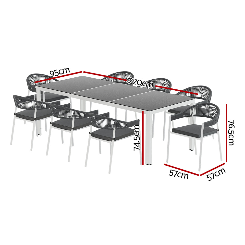 Gardeon 9PCS Outdoor Dining Set Table Chairs Patio Rope Lounge Setting 8-seater Gardeon
