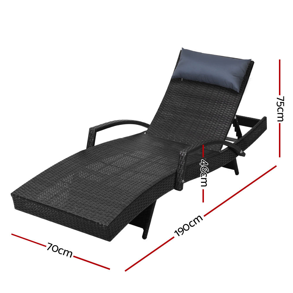 Gardeon Sun Lounge Outdoor Furniture Wicker Lounger Rattan Day Bed Garden Patio Black freeshipping - Awezingly