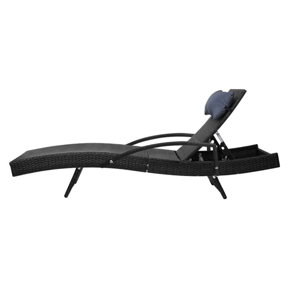 Gardeon Sun Lounge Outdoor Furniture Wicker Lounger Rattan Day Bed Garden Patio Black freeshipping - Awezingly