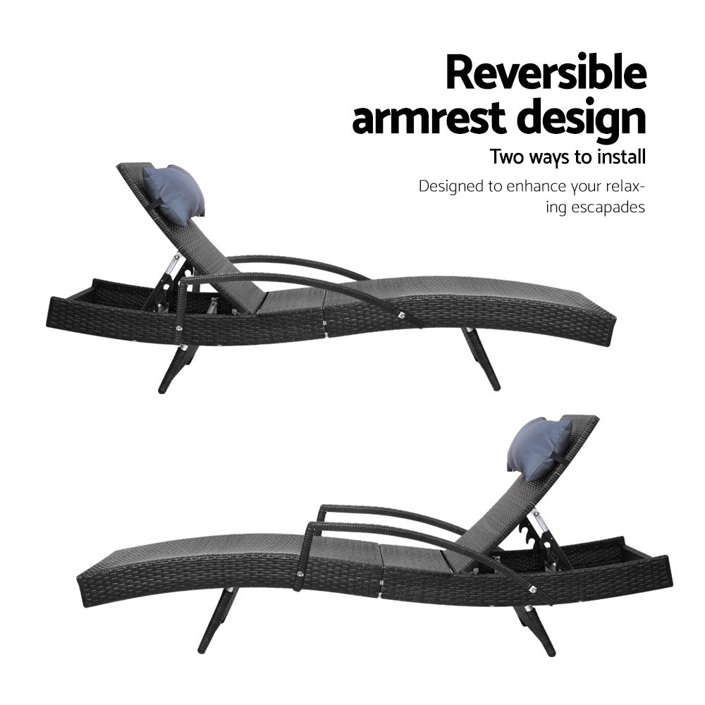 Gardeon Sun Lounge Outdoor Furniture Wicker Lounger Rattan Day Bed Garden Patio Black freeshipping - Awezingly