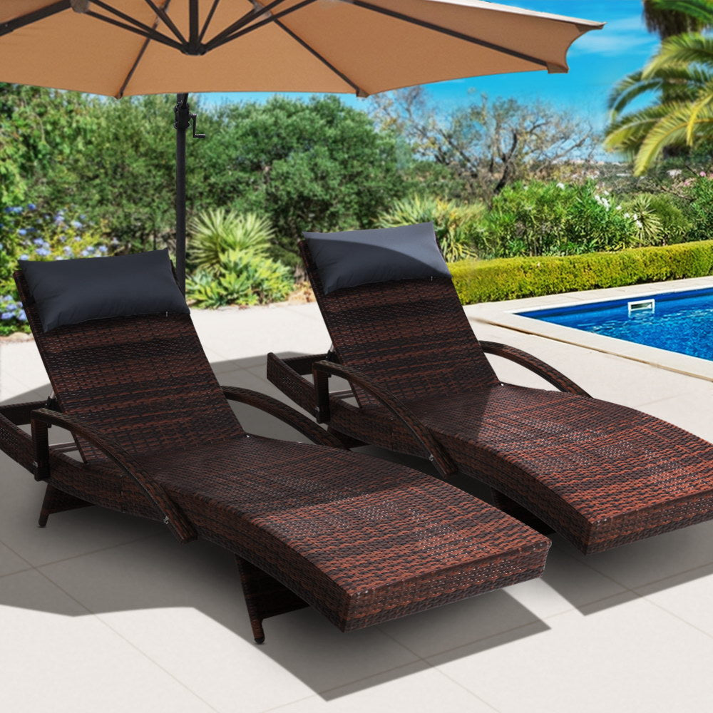 Gardeon Sun Lounge Outdoor Furniture Wicker Lounger Rattan Day Bed Garden Patio Brown freeshipping - Awezingly