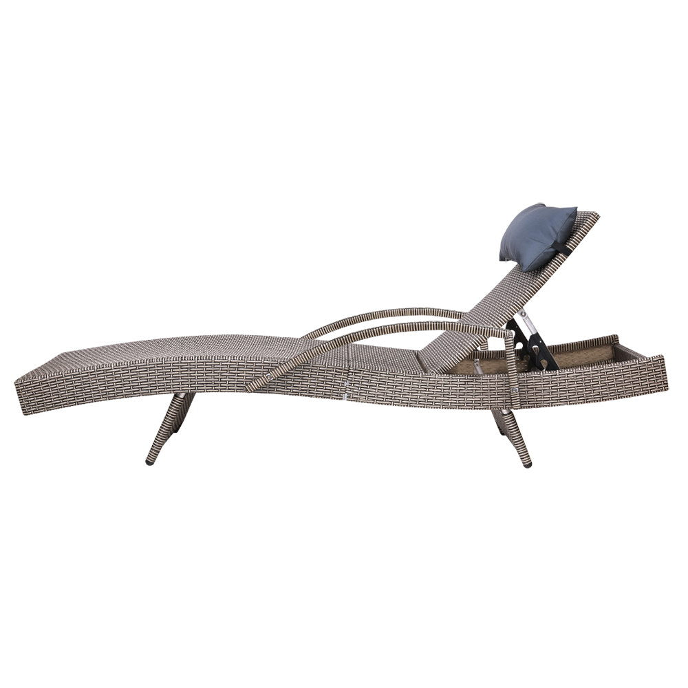 Gardeon Sun Lounge Outdoor Furniture Wicker Lounger Rattan Day Bed Garden Patio Grey freeshipping - Awezingly