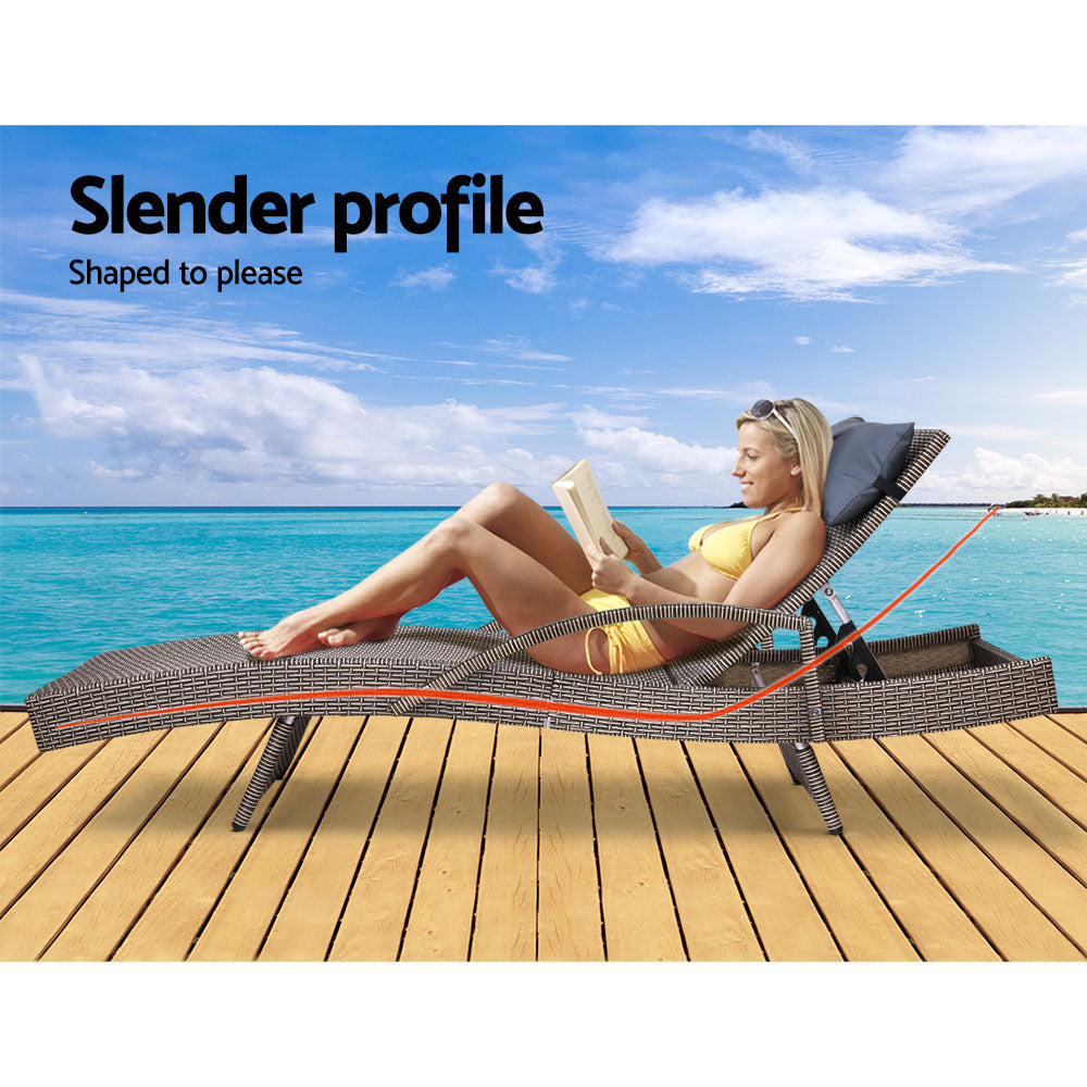 Gardeon Sun Lounge Outdoor Furniture Wicker Lounger Rattan Day Bed Garden Patio Grey freeshipping - Awezingly