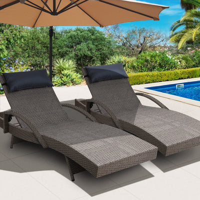 Gardeon Sun Lounge Outdoor Furniture Wicker Lounger Rattan Day Bed Garden Patio Grey