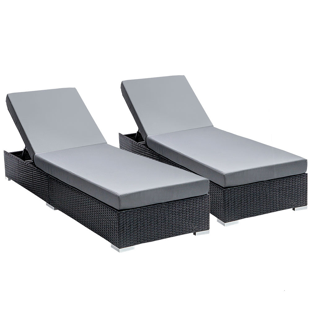 Gardeon Sun Lounge Wicker Lounger Outdoor Furniture Rattan Garden Day Bed Sofa Black freeshipping - Awezingly
