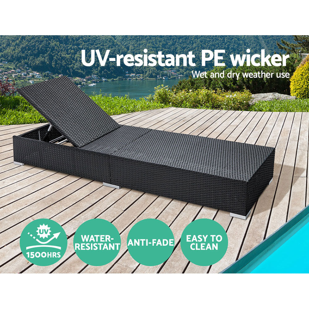 Gardeon Sun Lounge Wicker Lounger Outdoor Furniture Rattan Garden Day Bed Sofa Black freeshipping - Awezingly