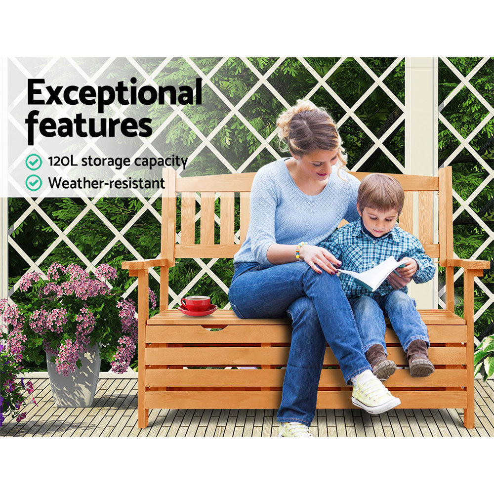 Gardeon Outdoor Storage Bench Box Wooden Garden Chair 2 Seat Timber Furniture freeshipping - Awezingly