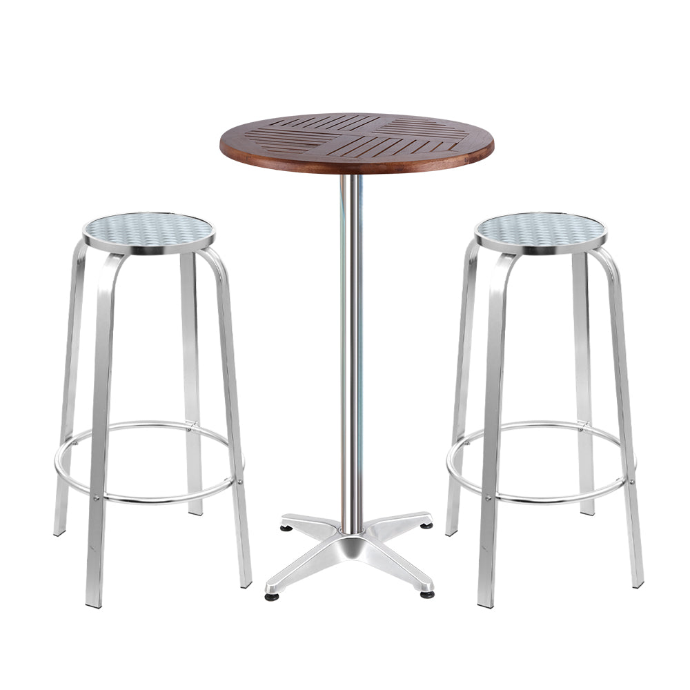 Gardeon Outdoor Bistro Set Bar Table Stools Adjustable Aluminium Cafe 3PC Wood freeshipping - Awezingly