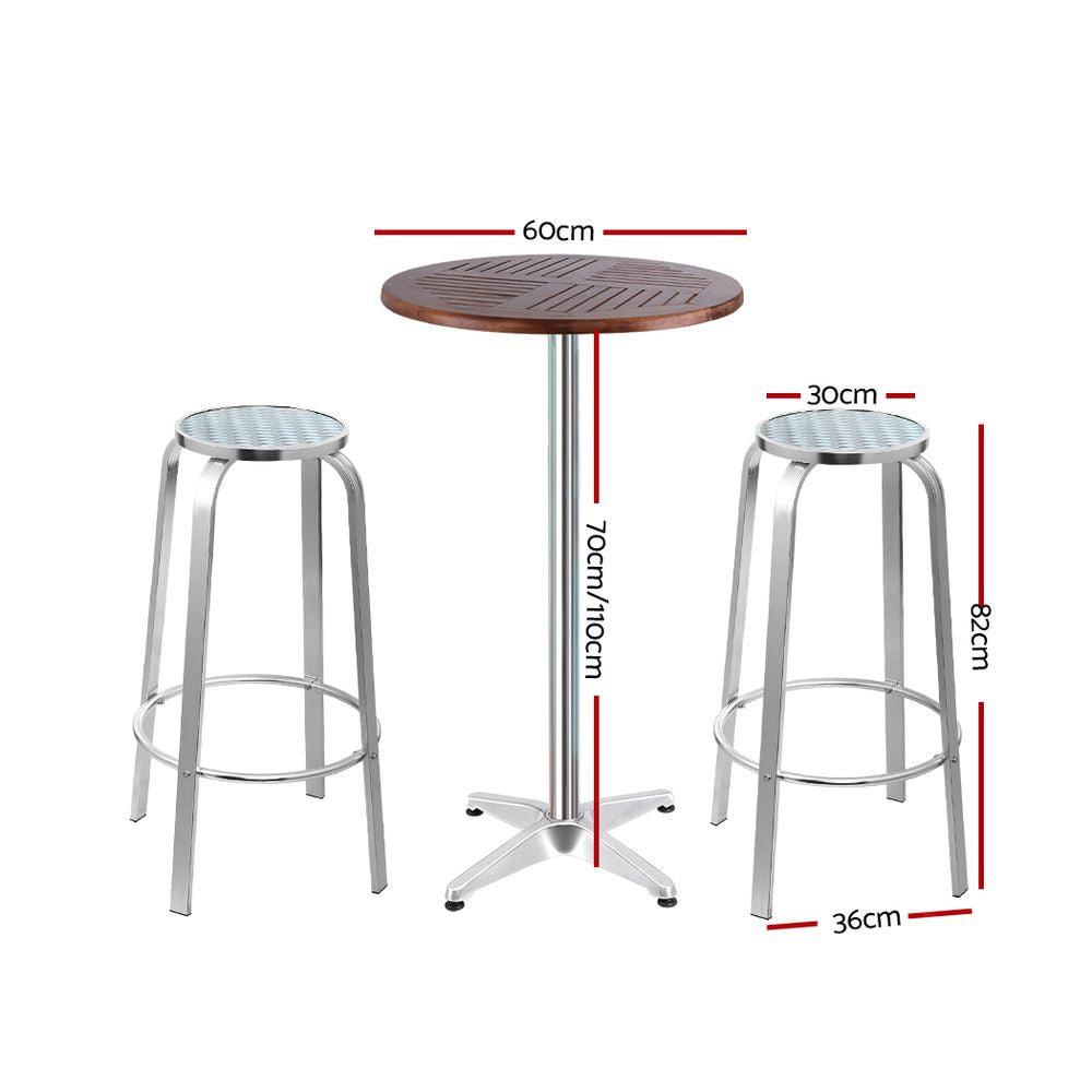 Gardeon Outdoor Bistro Set Bar Table Stools Adjustable Aluminium Cafe 3PC Wood freeshipping - Awezingly