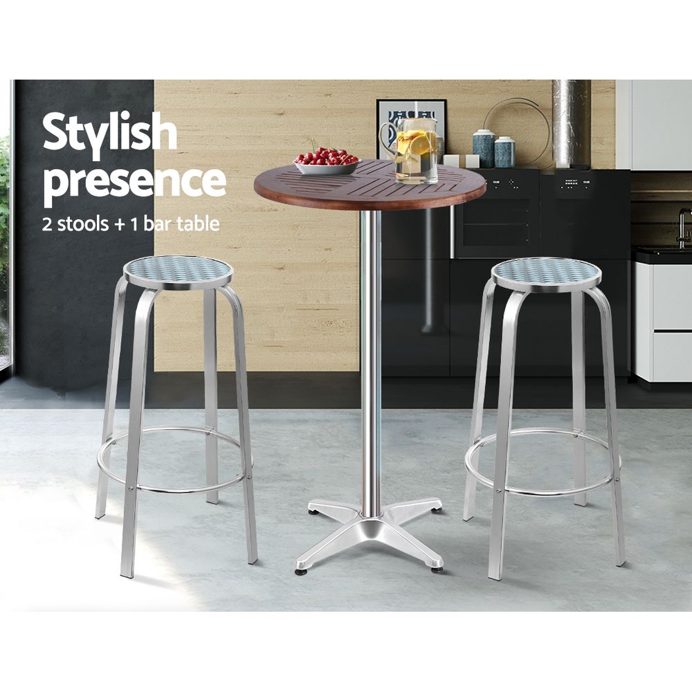Gardeon Outdoor Bistro Set Bar Table Stools Adjustable Aluminium Cafe 3PC Wood freeshipping - Awezingly
