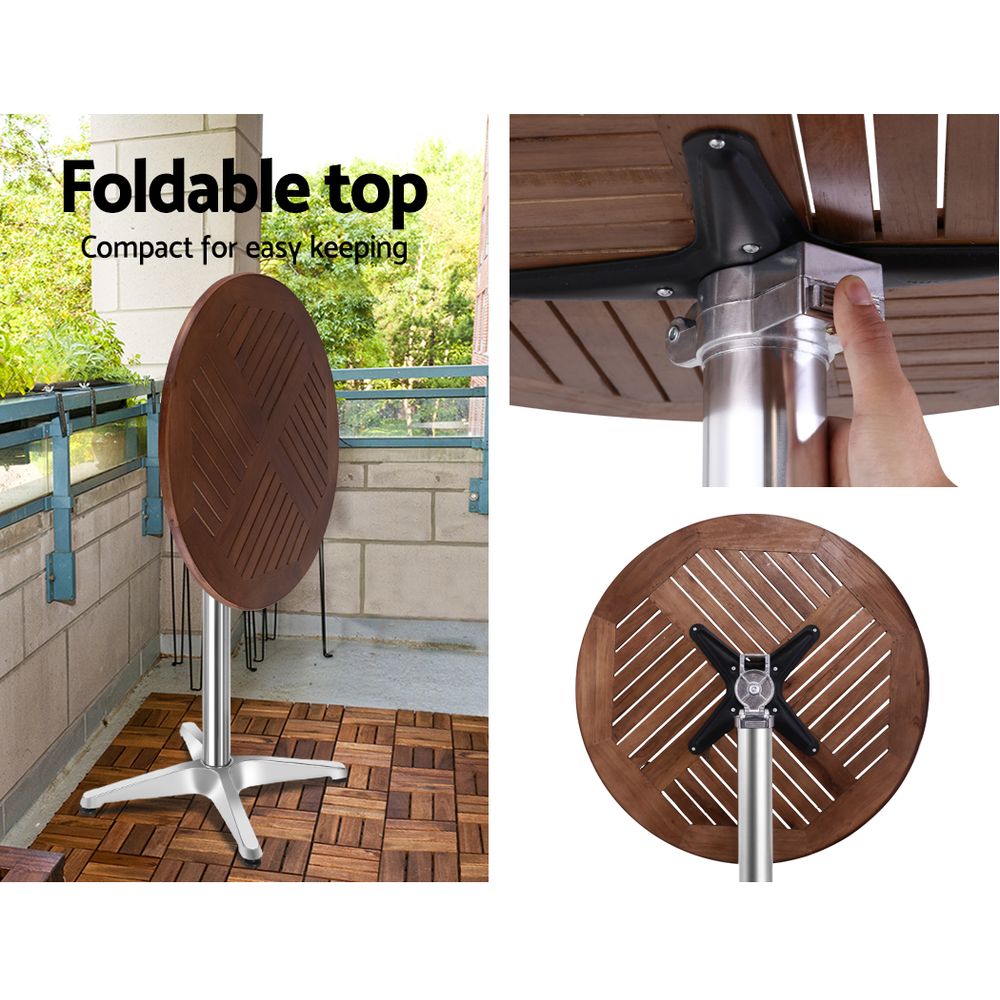 Gardeon Outdoor Bistro Set Bar Table Stools Adjustable Aluminium Cafe 3PC Wood freeshipping - Awezingly