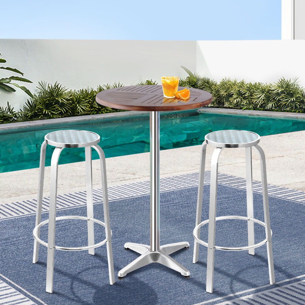 Gardeon Outdoor Bistro Set Bar Table Stools Adjustable Aluminium Cafe 3PC Wood freeshipping - Awezingly