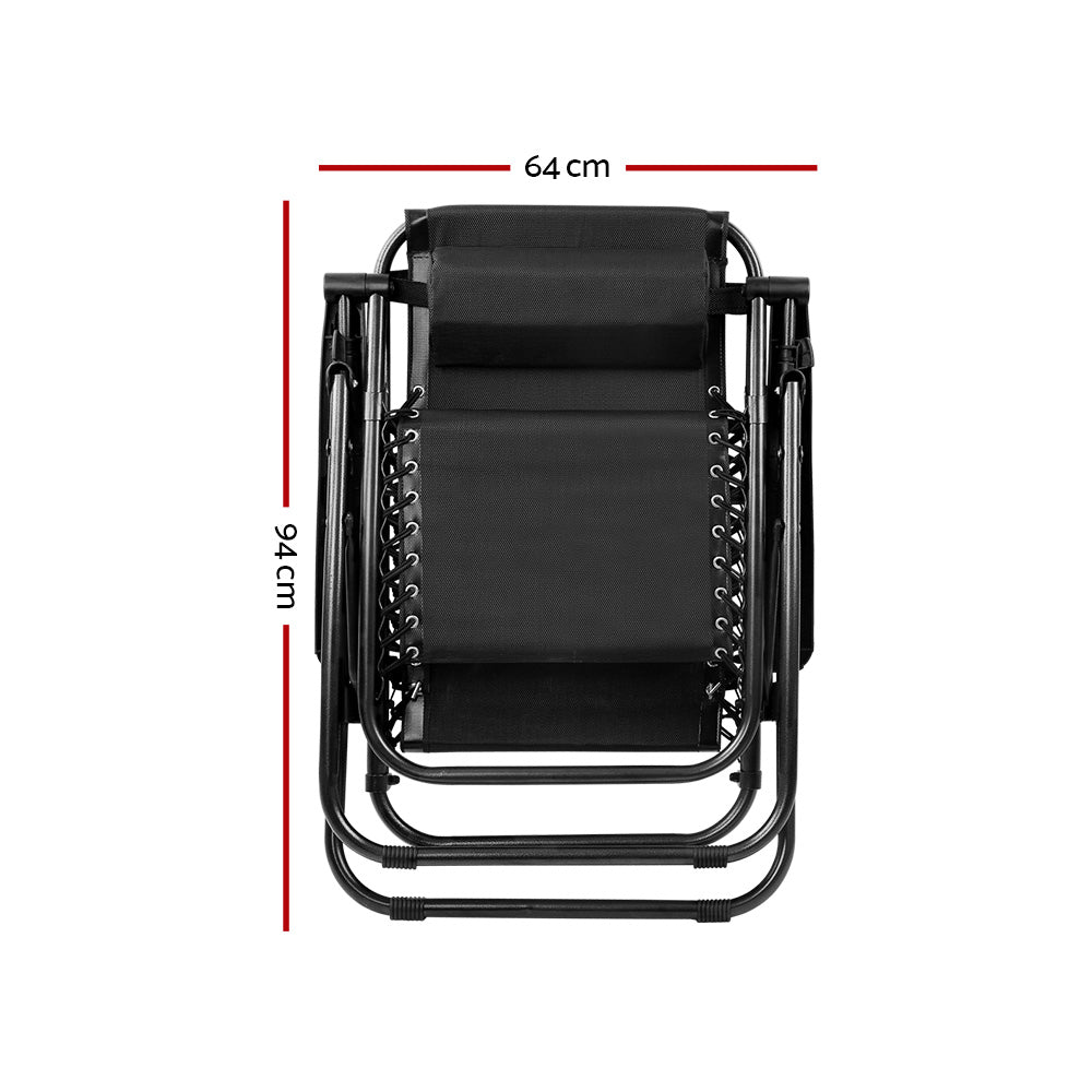 2 x Gardeon Zero Gravity Chairs Reclining Outdoor Furniture - Black freeshipping - Awezingly