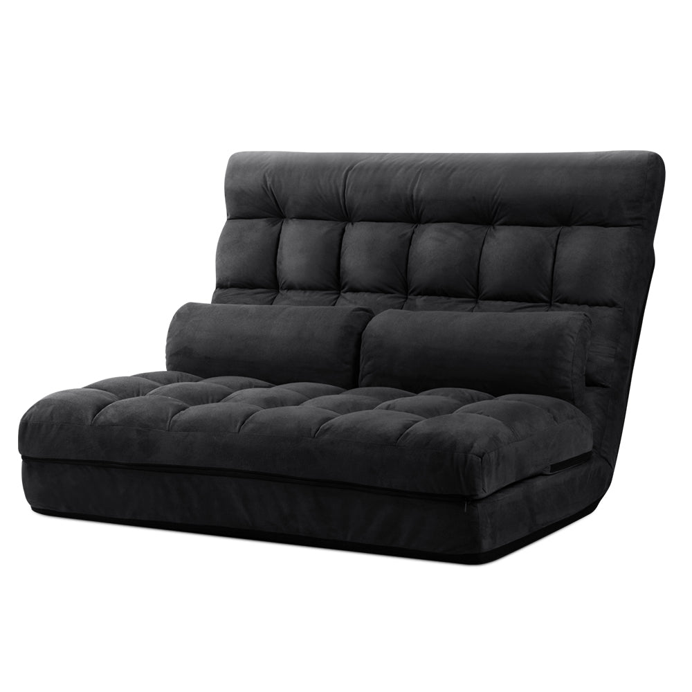 Artiss Lounge Sofa Bed 2-seater Floor Folding Suede Charcoal freeshipping - Awezingly