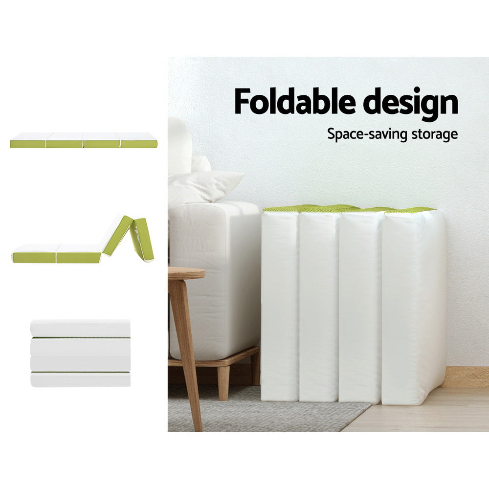 Giselle Bedding Foldable Mattress 4-FOLD Folding Bed Mat Camping Single Green Giselle Bedding