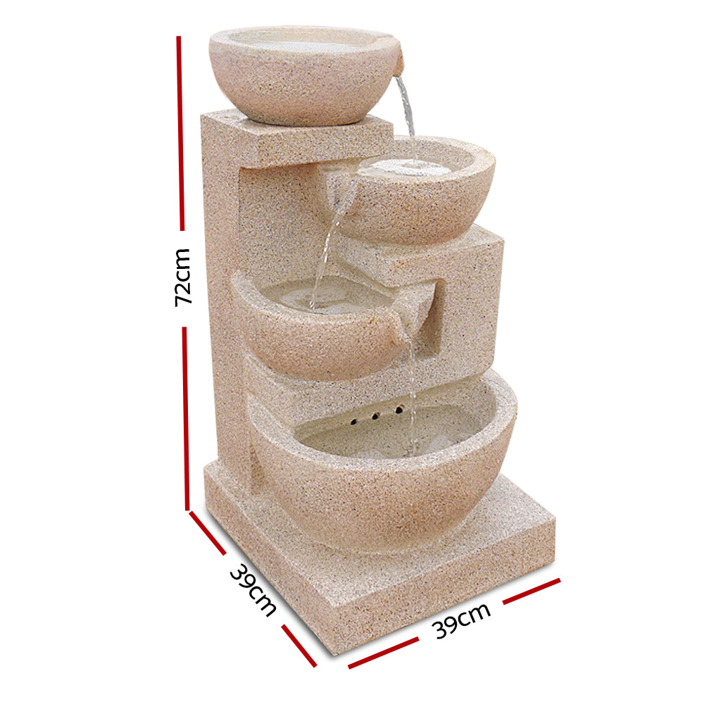 Gardeon 4 Tier Solar Powered Water Fountain with Light - Sand Beige freeshipping - Awezingly