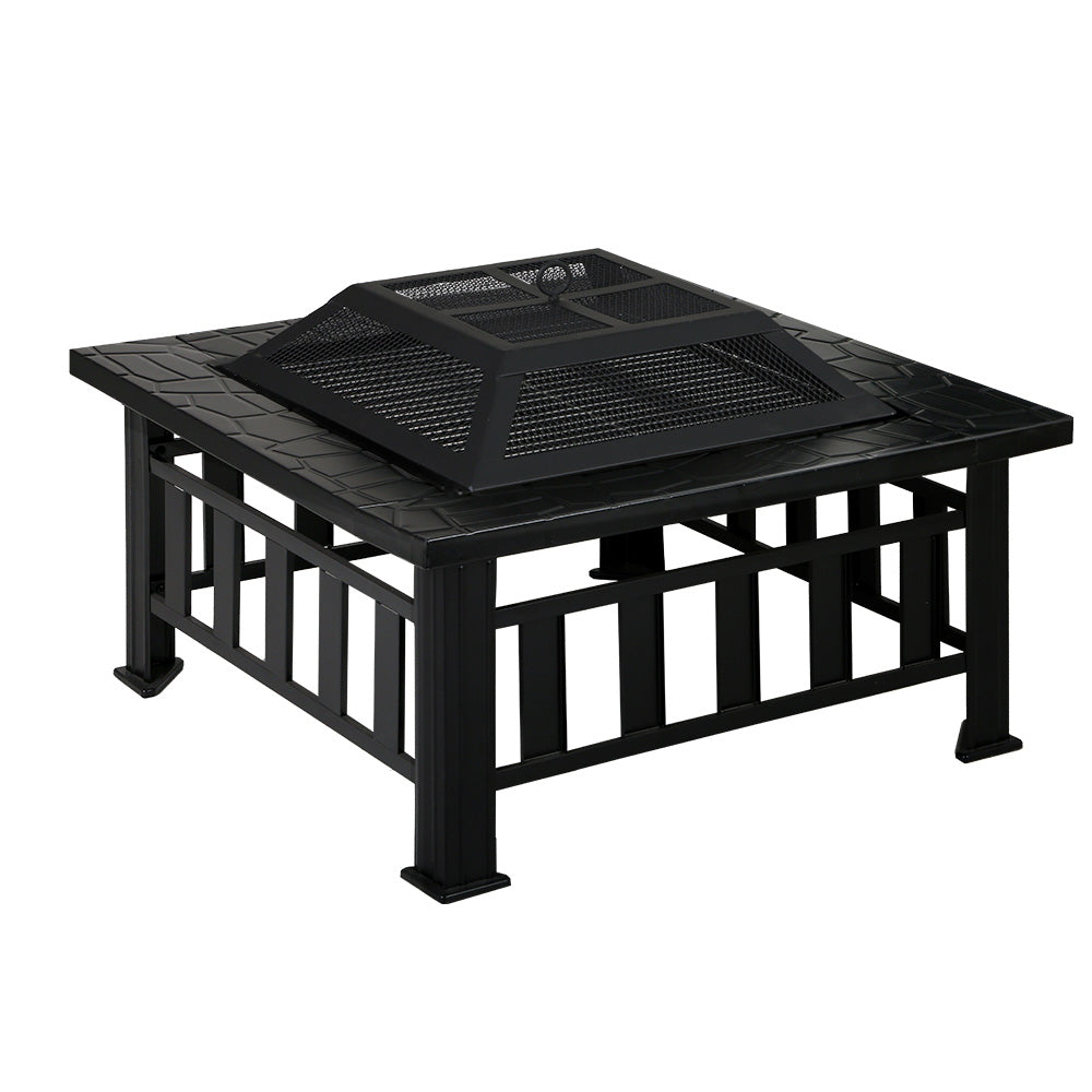 Grillz Outdoor Fire Pit BBQ Table Grill Fireplace Stone Pattern Grillz