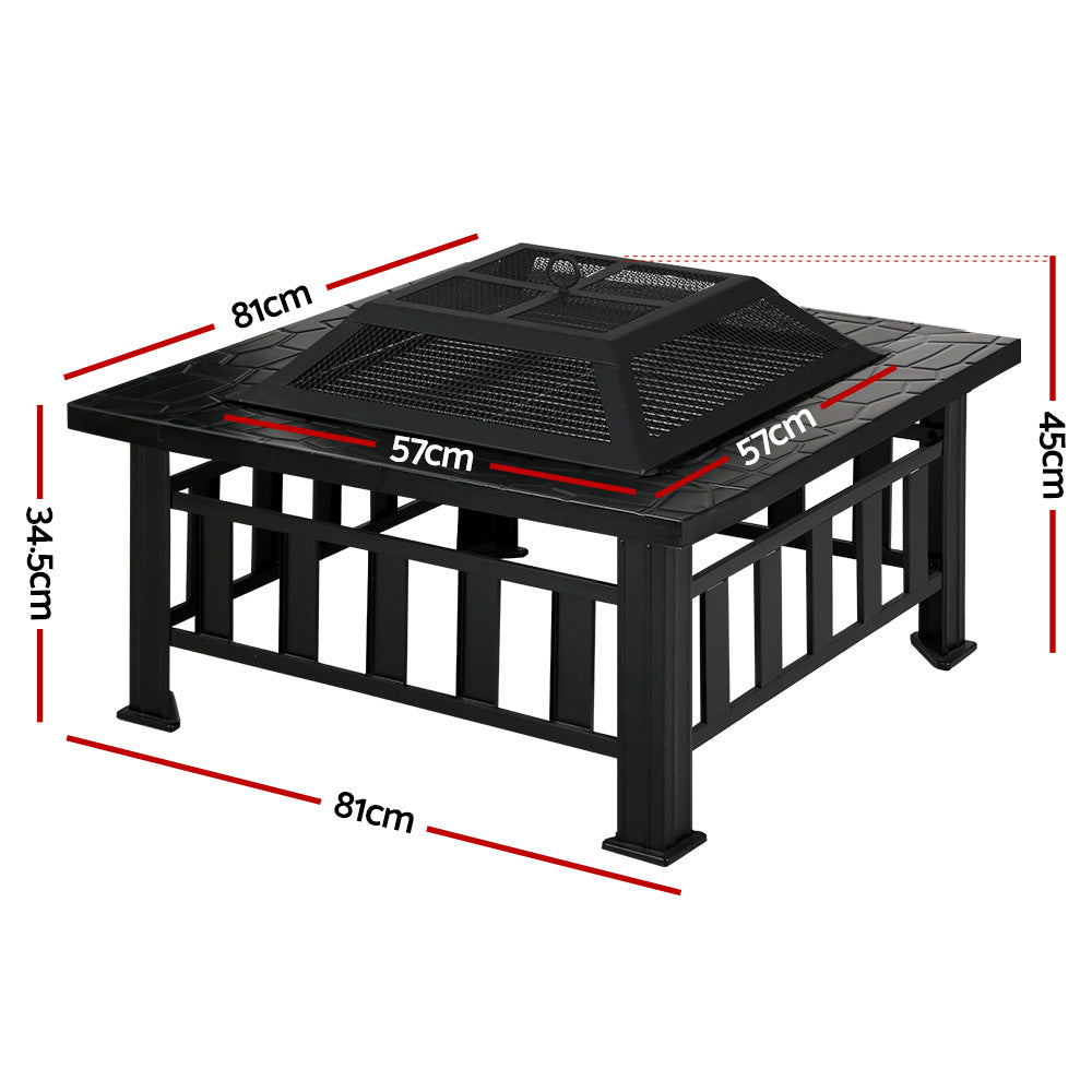 Grillz Outdoor Fire Pit BBQ Table Grill Fireplace Stone Pattern Grillz