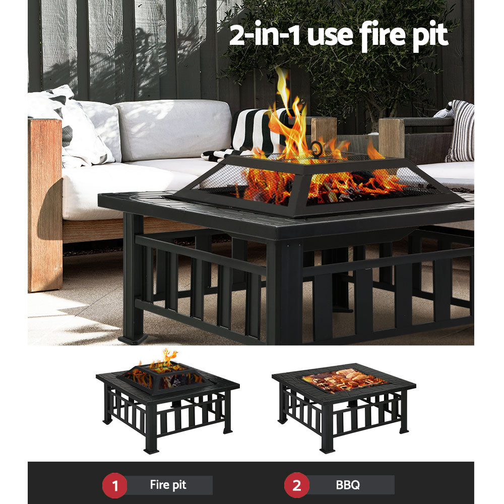 Grillz Outdoor Fire Pit BBQ Table Grill Fireplace Stone Pattern Grillz