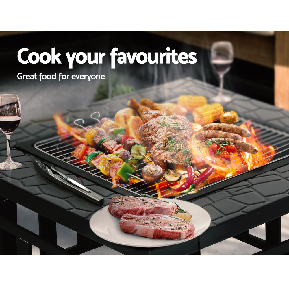 Grillz Outdoor Fire Pit BBQ Table Grill Fireplace Stone Pattern Grillz